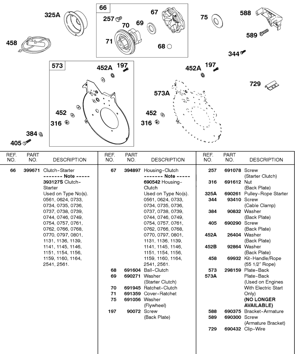 Back Plate, Starter Clutch Diagram and Parts List for 243432-0737-XX  Briggs and Stratton Engine